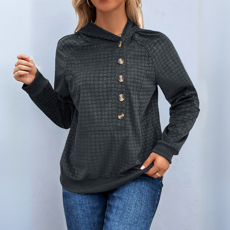 Damen Kapuzenpullover Strukturiert Dekorative Knöpfe Eveloria - Eveloria