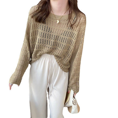 Damen Feinstrickpullover Luftig Lochdesign Weit