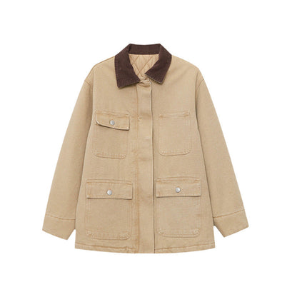 Damen Utility-Jacke Lässig atmungsaktives Material mit Taschen und