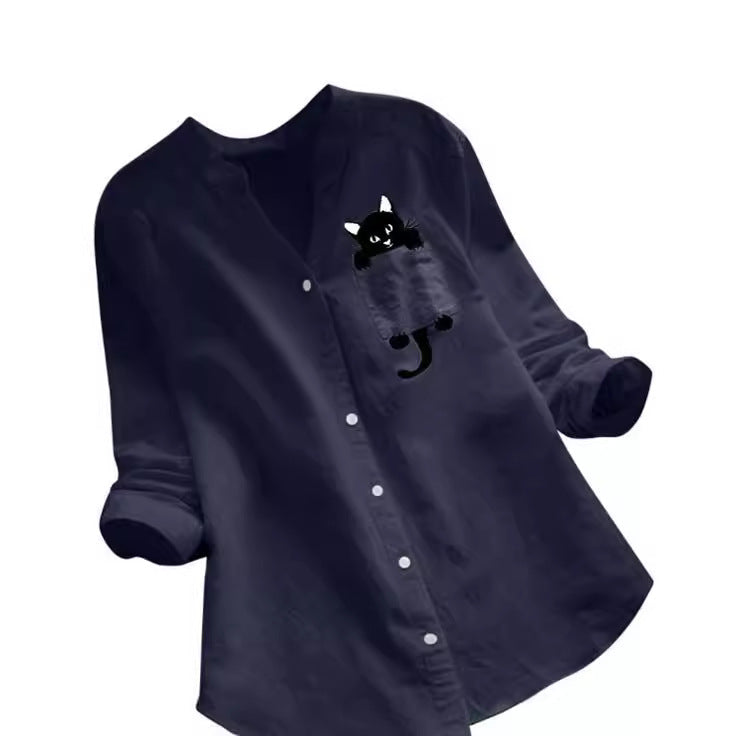 Damen Bluse mit Katzenmotiv Lustig Grün Eveloria