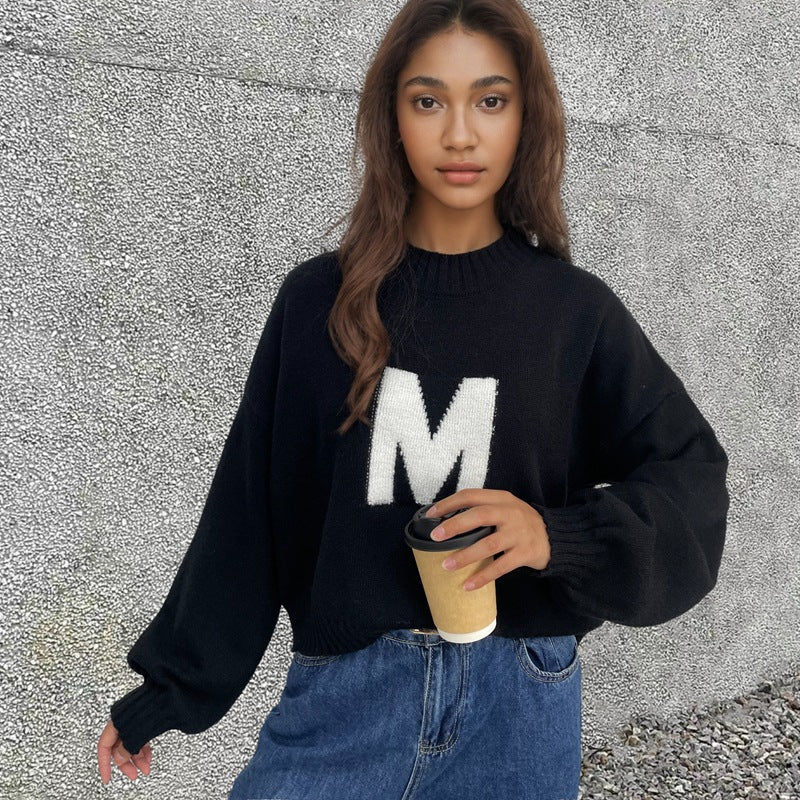 Damen Oversized Strickpullover mit Frontmotiv Eveloria