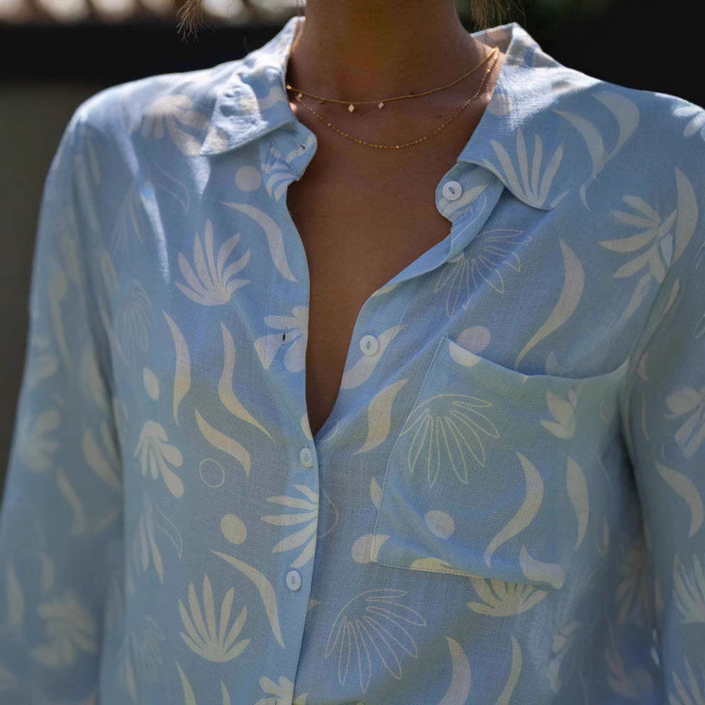 Damen Relax-Outfit Floralmuster Baumwolle Locker Beige