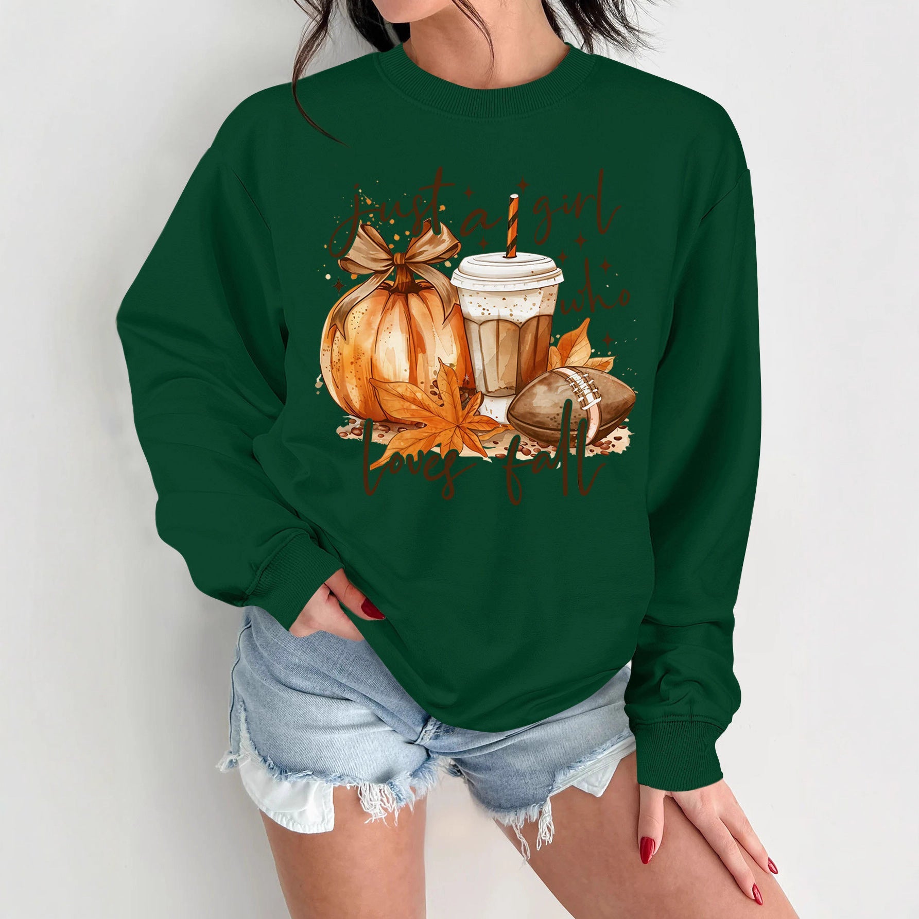 Damen Sweatshirt Herbstmotiv Baumwolle Inspirierender Druck Beige - Eveloria
