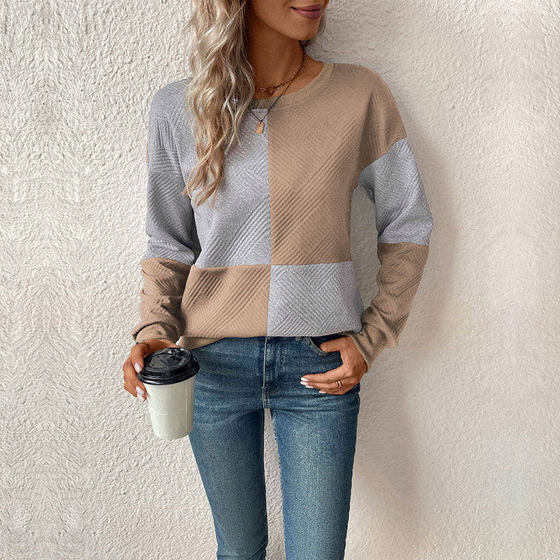 Damen Sweatshirt Blockstreifen Rundhals