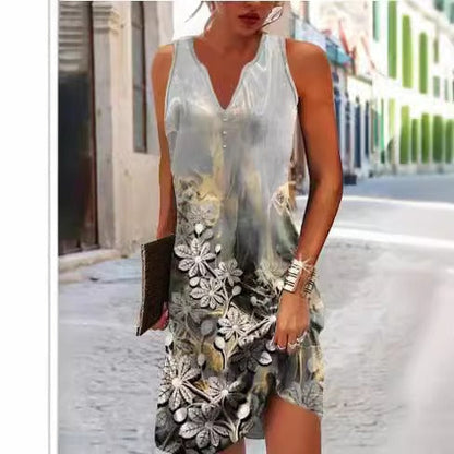 Damen Sommerkleid V-Ausschnitt Asymmetrischer Saum