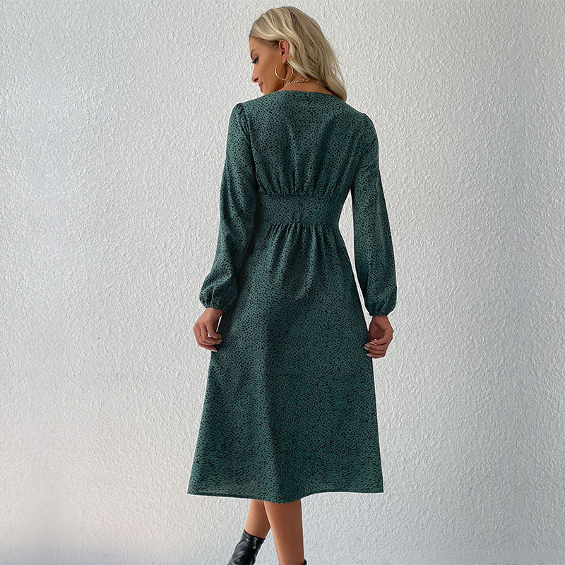 Damen Hemdblusenkleid Knielang Knopfverschluss Zeitloses Muster