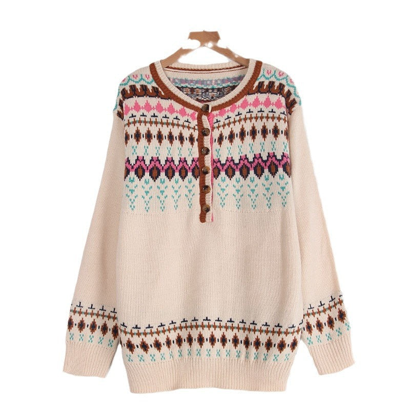 Damen Strickpullover Norwegermuster Bunt Eveloria