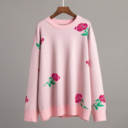 Damen Strickpullover Florales Design Lockere Passform