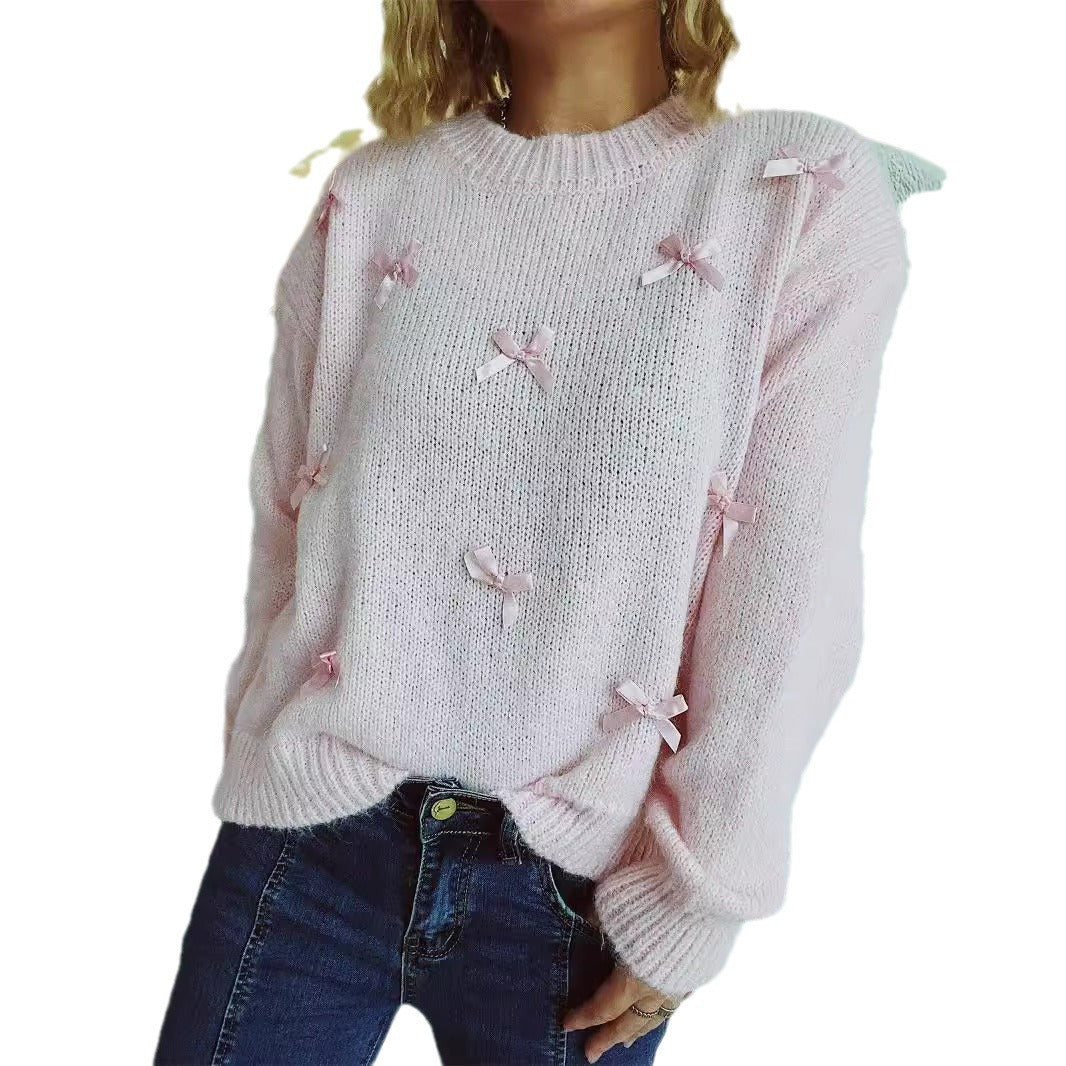 Damen Strickpullover mit Schleifenapplikationen