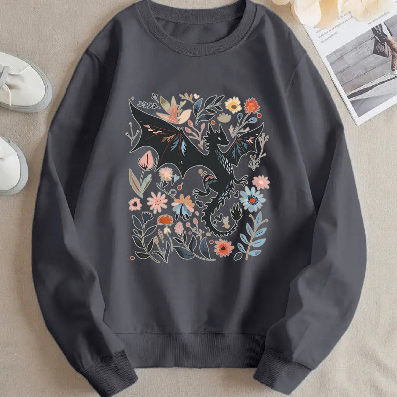 Damen Sweatshirt Drachen Blumenmotiv Eveloria