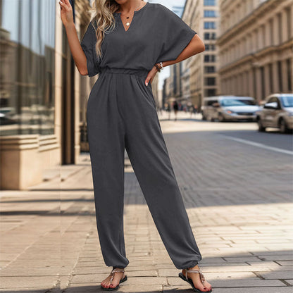 Damen Jumpsuit Weites Bein Komfort Gürtel Eveloria