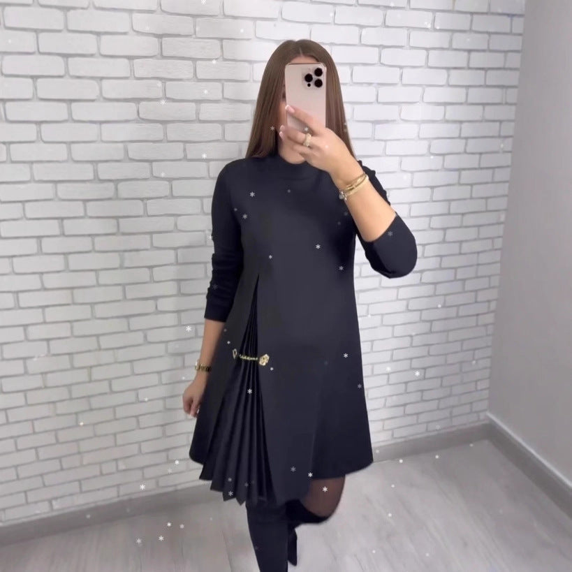 Damen Kleid Falten-Design Dekorativer Gurt - Eveloria