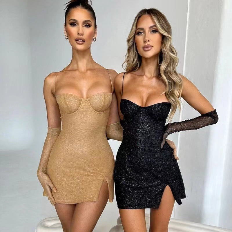 Damen Minikleid mit schimmerndem Oberteil und Taillenschnitt