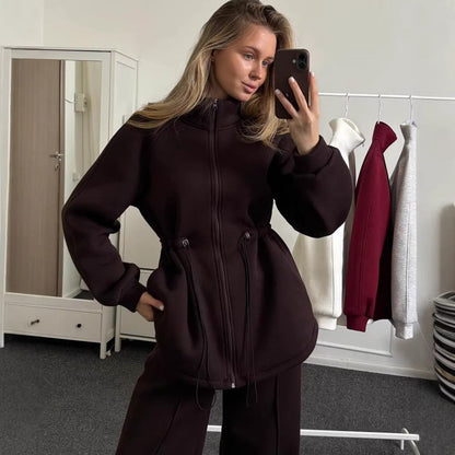 Damen Fleece-Sportanzug Hochkragen Tunnelzug