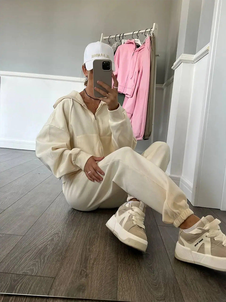 Damen Fleece-Jogginganzug mit Kapuze und Reißverschluss
