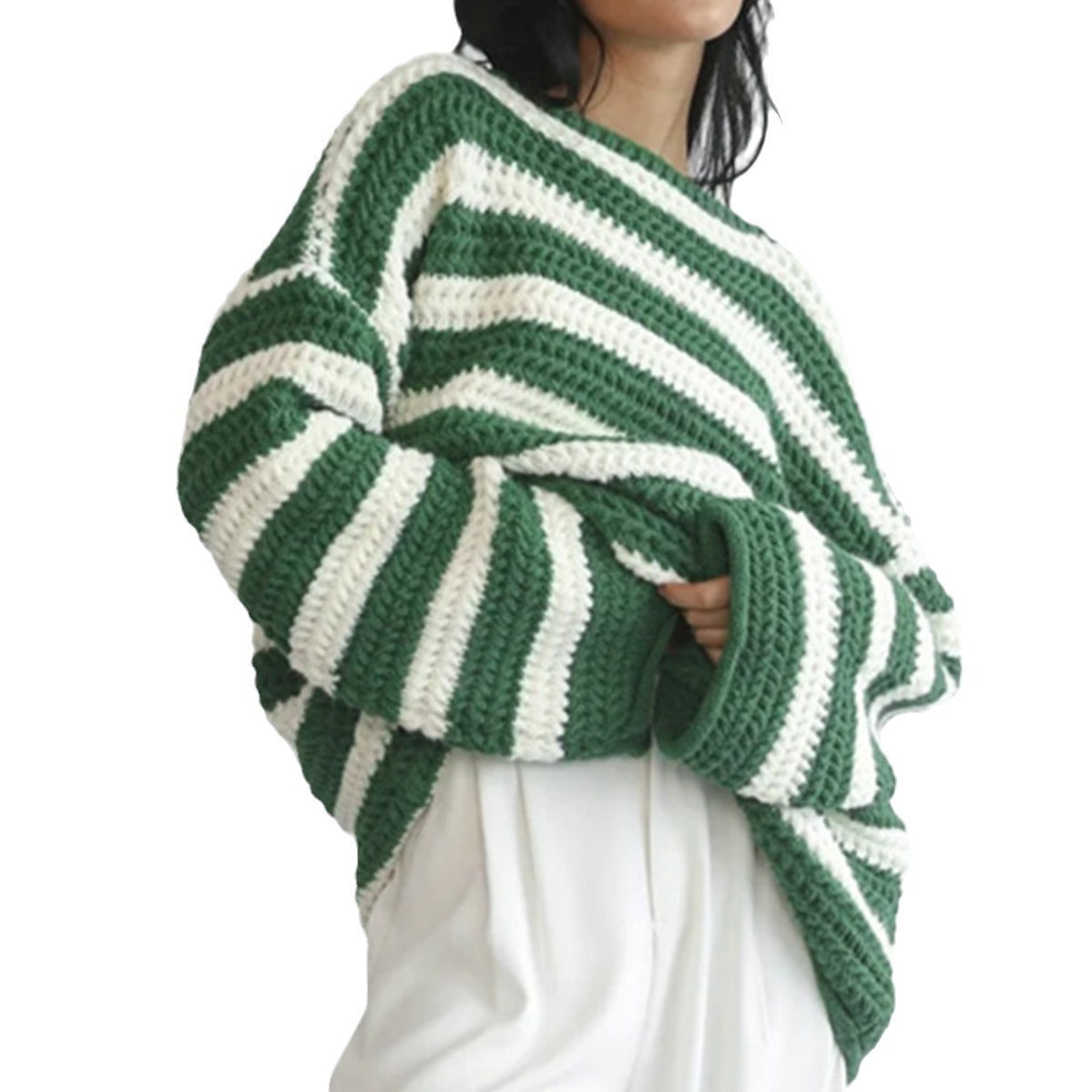 Damen Grobstrickpullover Streifenmuster Eveloria