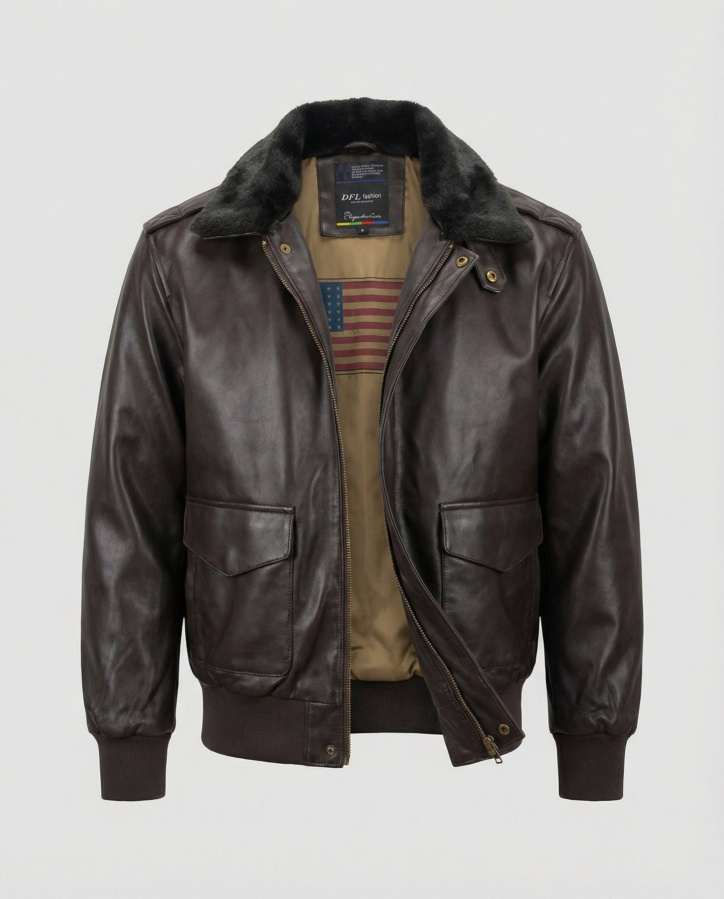 Herren Lederjacke Pilotenstil Teddykragen