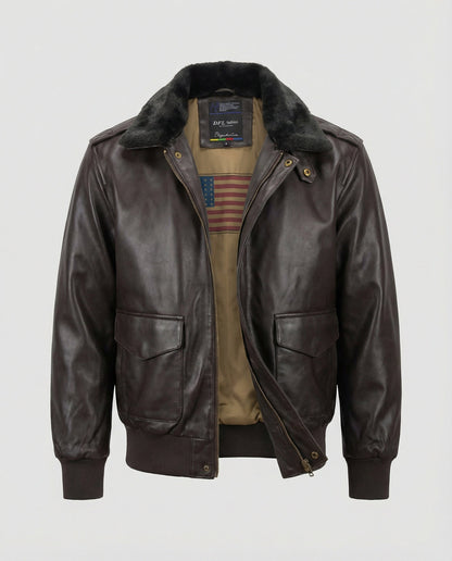 Herren Lederjacke Pilotenstil Teddykragen