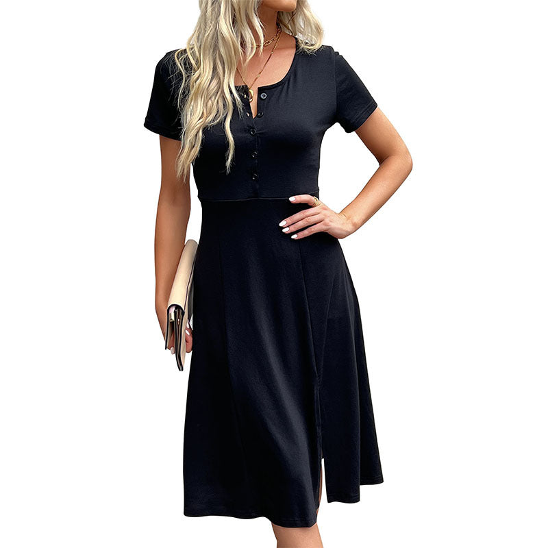 Damen Midi-Kleid mit Knöpfen und Seitenschlitz Eveloria