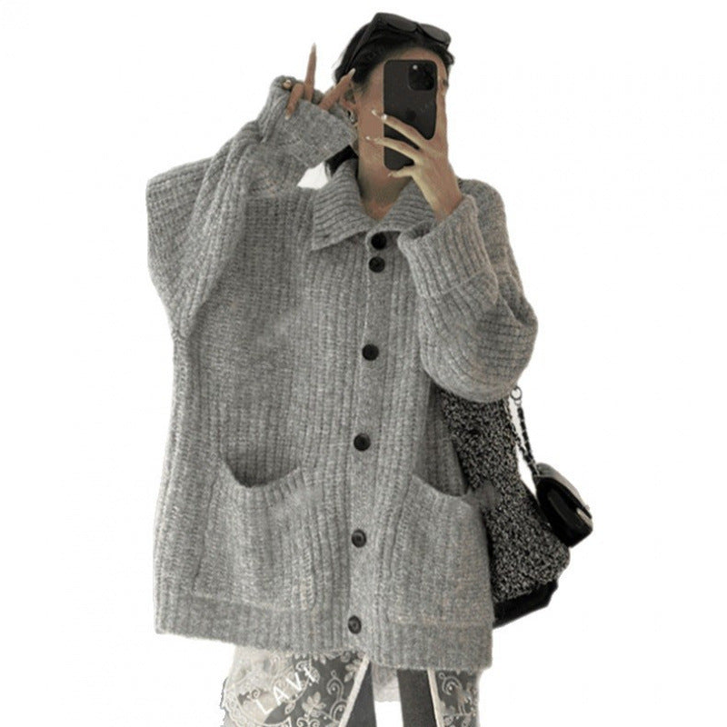 Damen Strickjacke V-Ausschnitt Taschen Eveloria