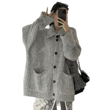 Damen Strickjacke V-Ausschnitt Taschen Eveloria