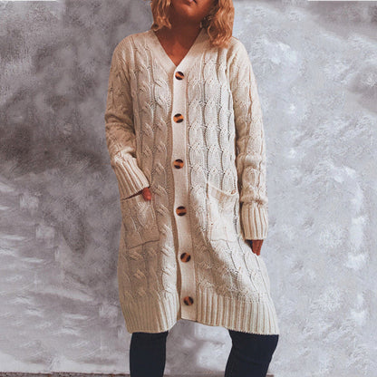 Damen Cardigan Grobstrick mit Taschen und Knöpfen Beige
