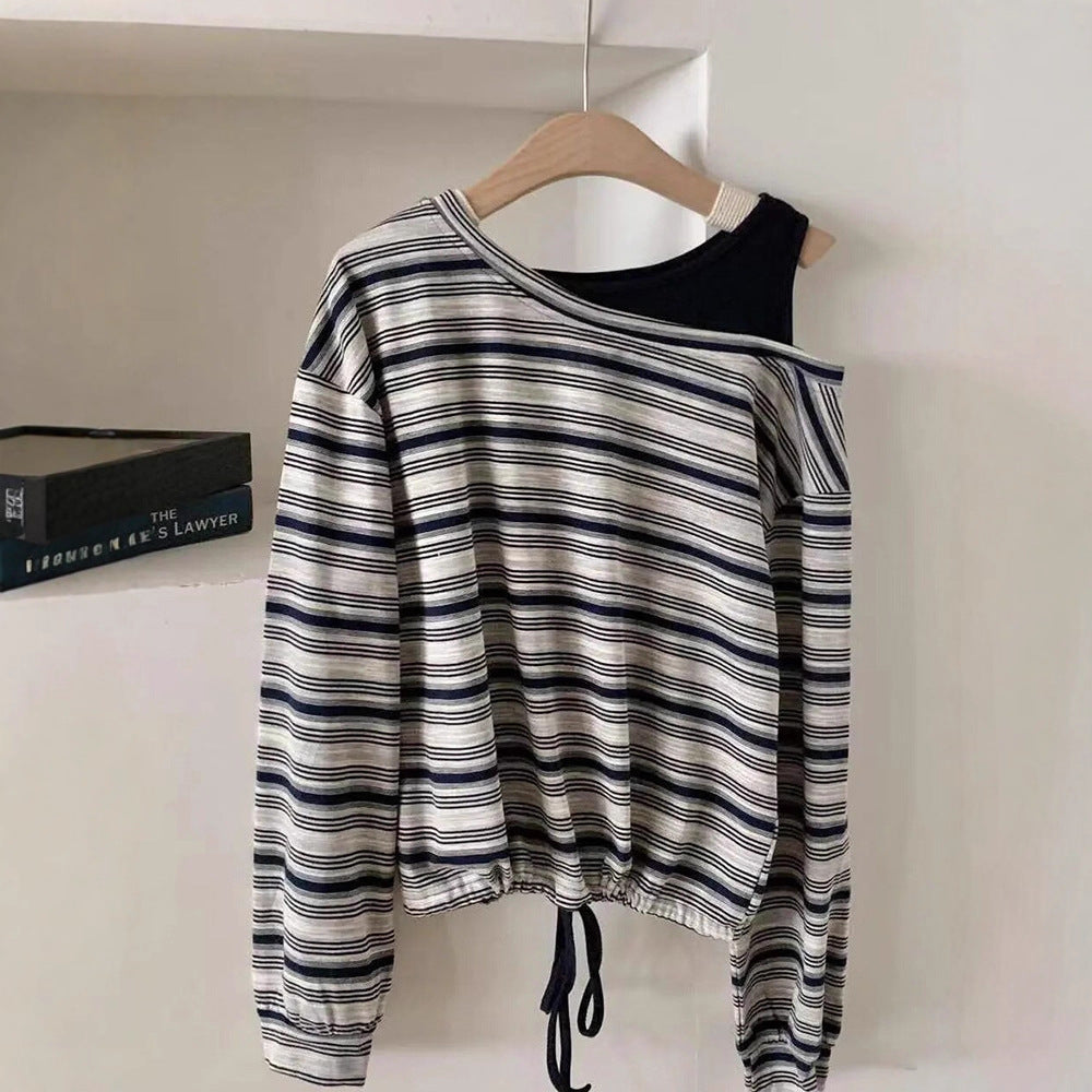 Damen Off-Shoulder Langarmshirt Casual Oberteil Eveloria