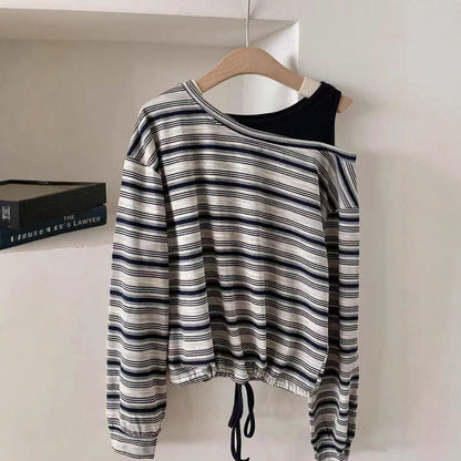 Damen Off-Shoulder Langarmshirt Casual Oberteil Eveloria