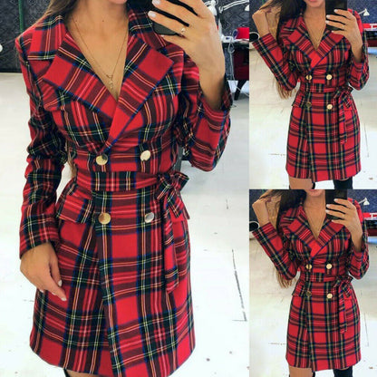 Damen Karierter Blazer Tailliert Voluminöse Ärmel Eveloria