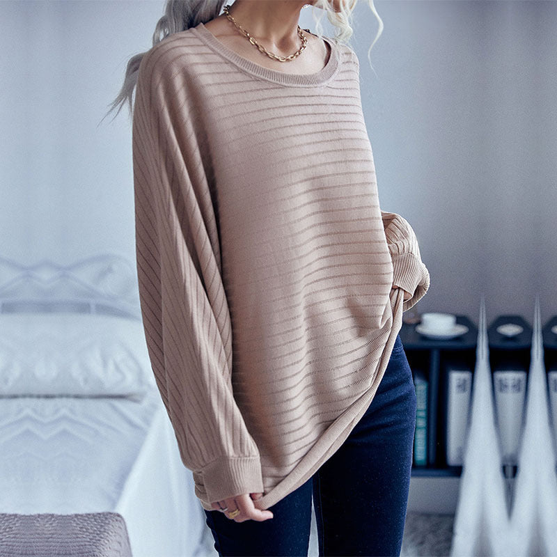 Damen Strickpullover Modernes Rippenmuster Weite Passform Beige