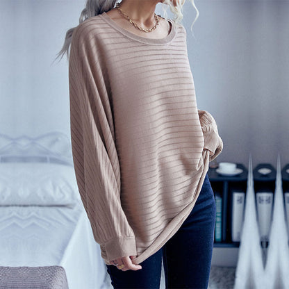 Damen Strickpullover Modernes Rippenmuster Weite Passform Beige