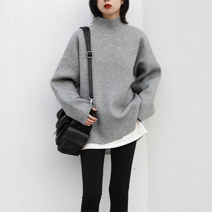Damen Grobstrickpullover Hochrollkragen Überschnittene Schultern
