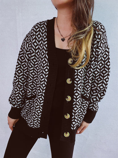 Damen Strickjacke geometrisches Muster Goldton