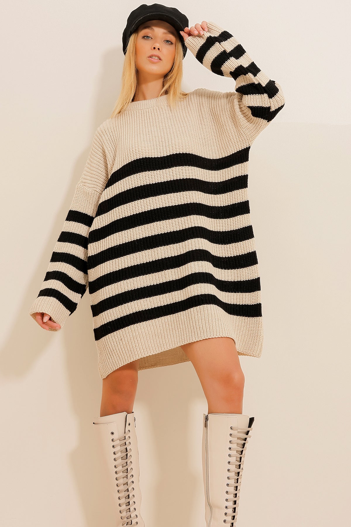 Damen Strickpullover Lässig Gestreift Überschnittene Schultern