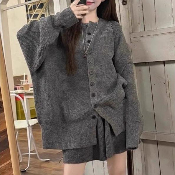 Damen Oversized Strickjacke Kuschelig Grau Eveloria