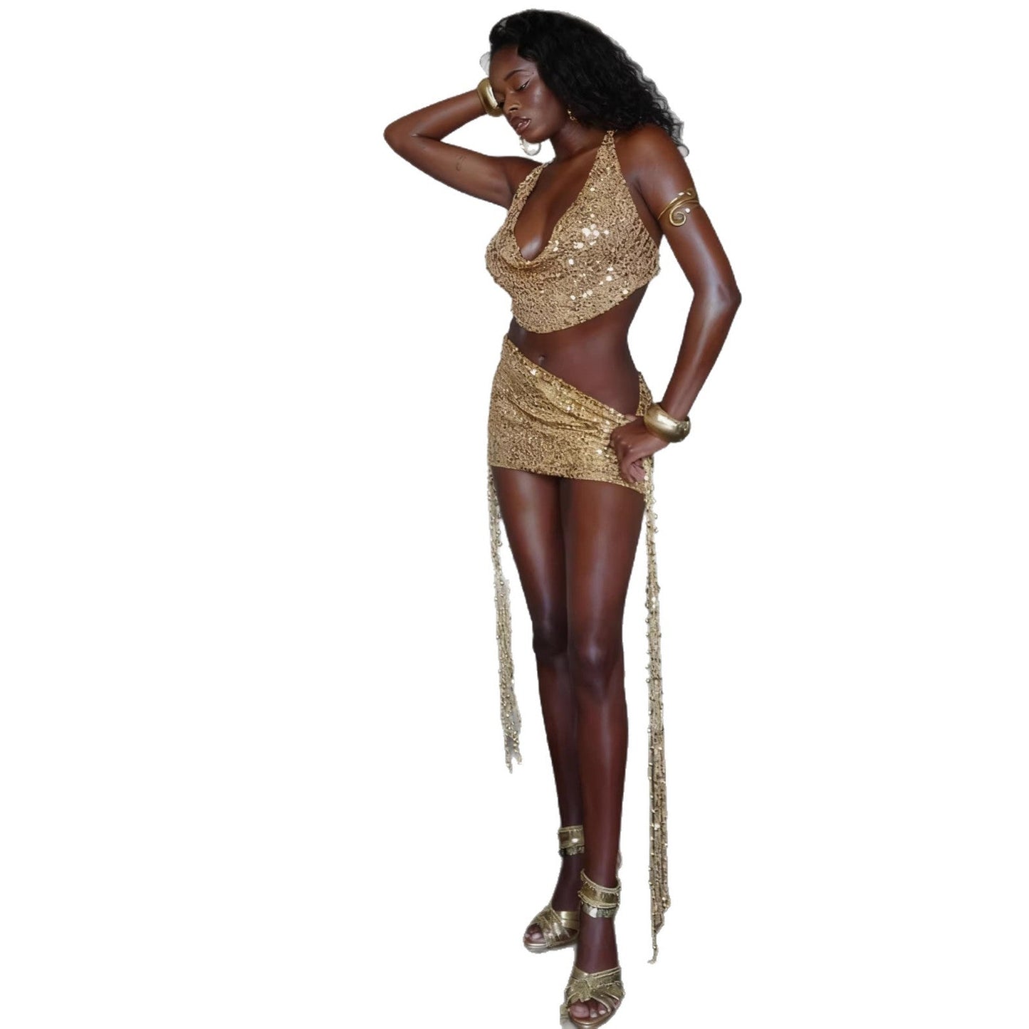 Damen Glitzerndes Minikleid Pailletten V-Ausschnitt