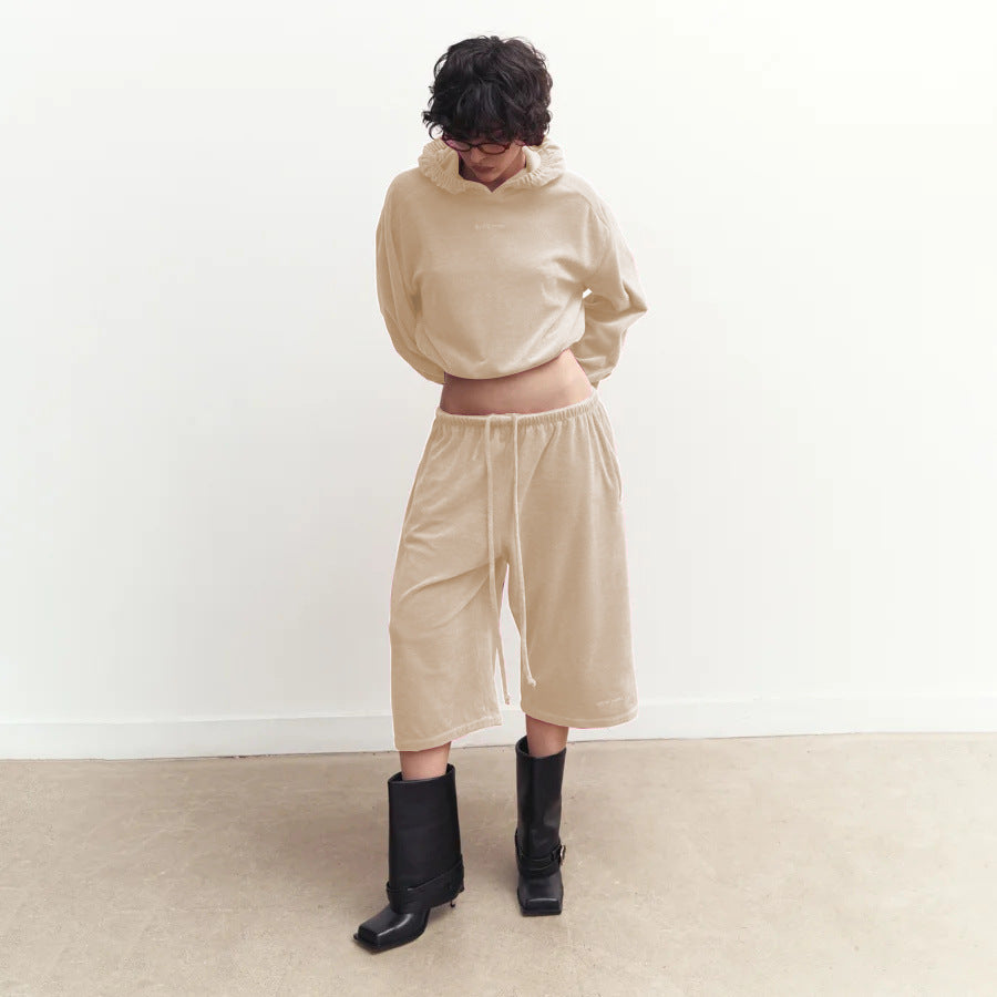 Damen Fleece-Loungewear-Set Weite Hose Praktische Taschen