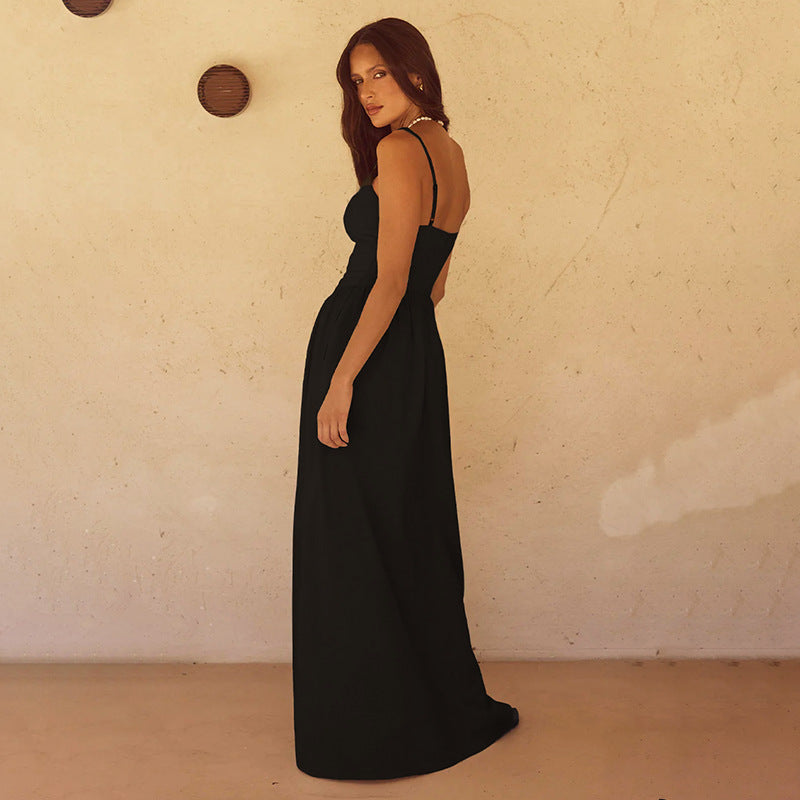Damen Sommerkleid Langes Spitzenkleid mit Spaghettiträgern