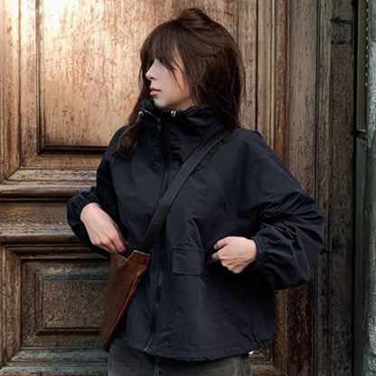 Damen Übergangsjacke Sportlich Hochkragen Praktische Taschen
