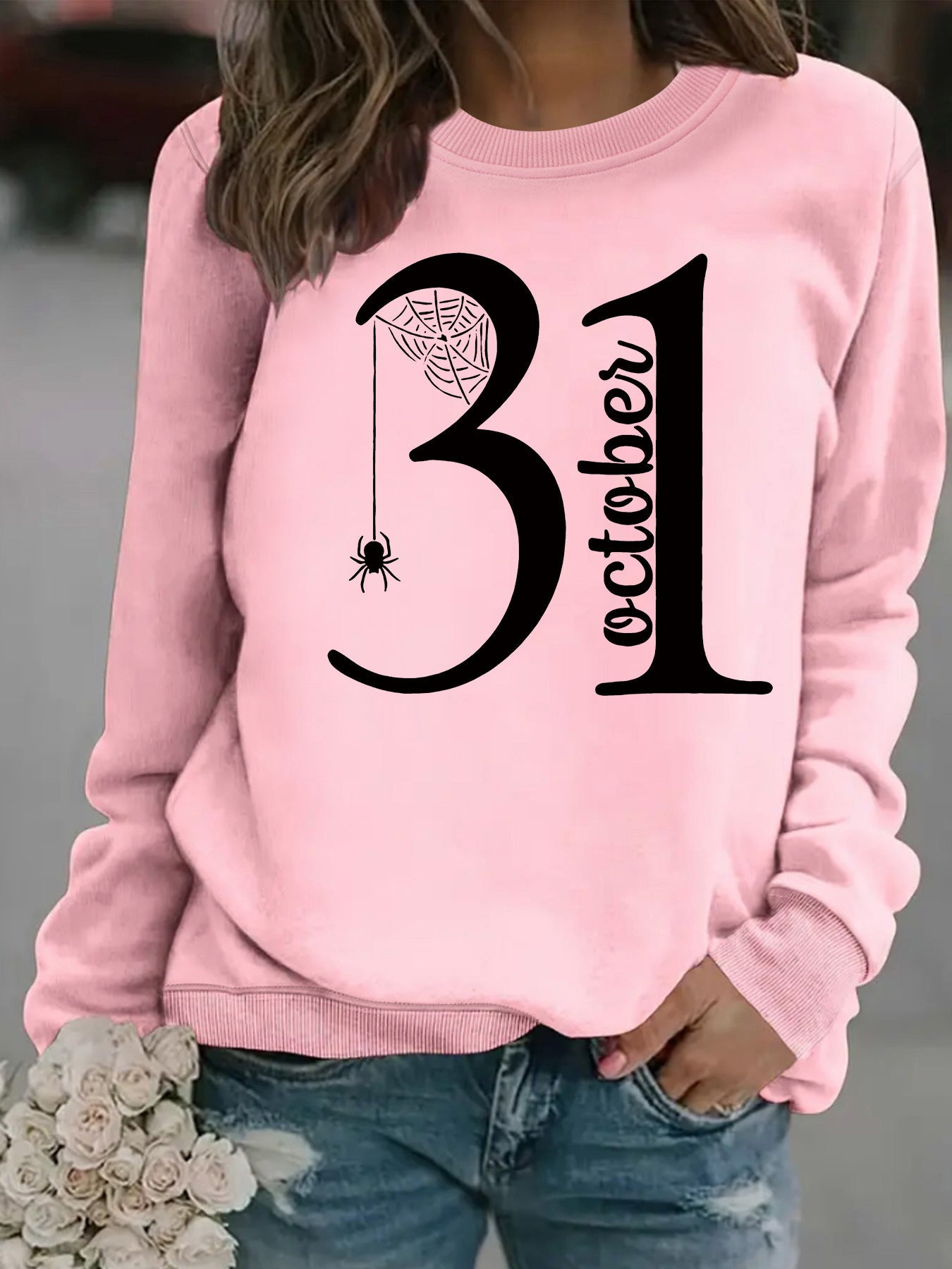 Damen Sweatshirt Halloween-Motiv Bequem Grau Eveloria