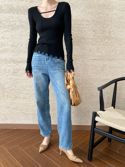 Damen Langarmoberteil Raffiniertes Design Cut-Outs