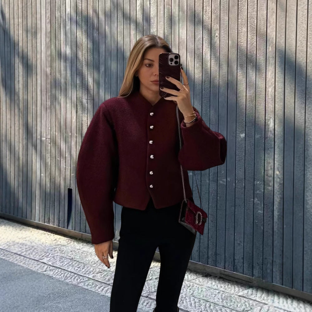 Damen Kurzjacke Voluminöse Ärmel Stilvolle Knöpfe Eveloria