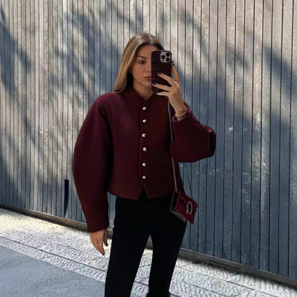 Damen Kurzjacke Voluminöse Ärmel Stilvolle Knöpfe Eveloria