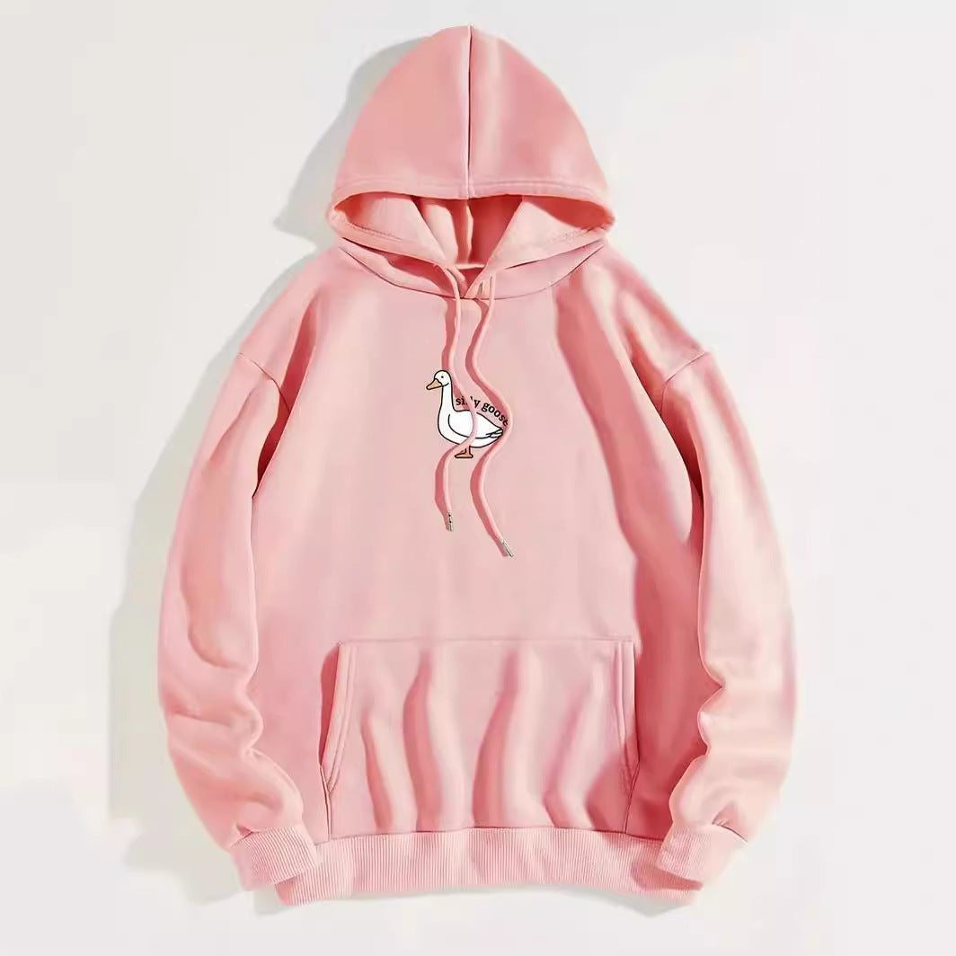 Damen Kapuzenpullover Gänsemotiv Weiches Fleece Innen Eveloria