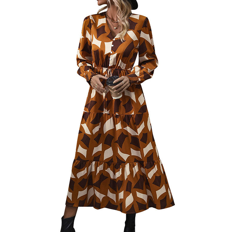 Damen Maxikleid Tailliert Muster Mix Eveloria