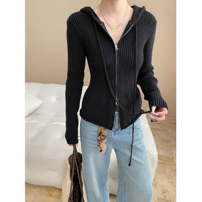 Damen Strickjacke Kapuze Reißverschluss Eveloria