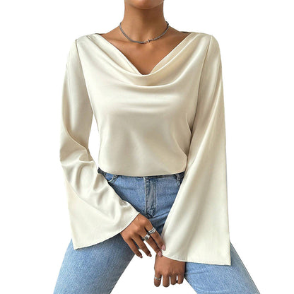 Damen Bluse Langärmlig Wasserfallausschnitt Eveloria