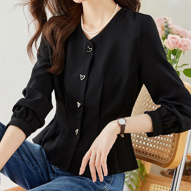 Damen Bluse Herzknöpfe Voluminöse Ärmel Eveloria - Eveloria