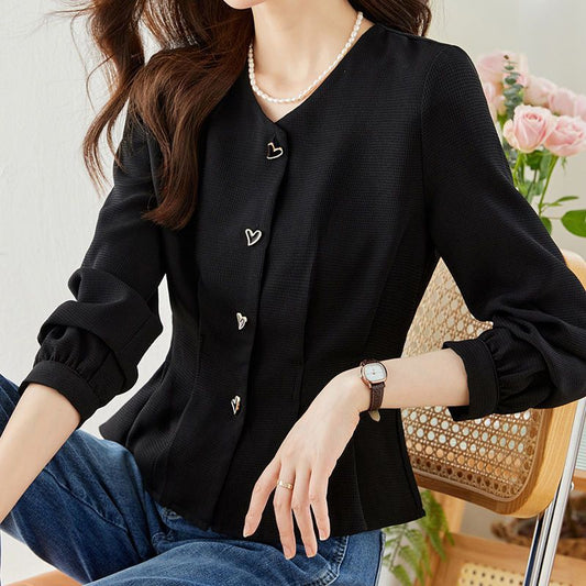Damen Bluse Herzknöpfe Voluminöse Ärmel Eveloria - Eveloria
