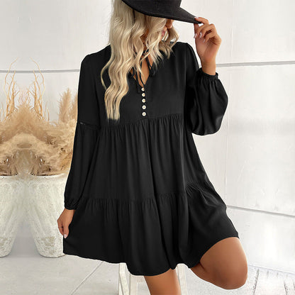 Damen Wickelkleid mit Knöpfen und Volumenärmeln Eveloria
